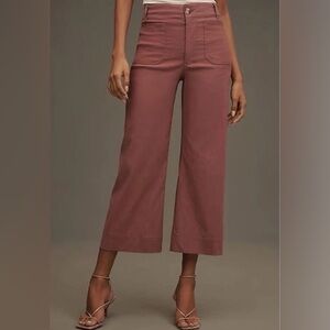 Maeve Anthropologie Colette mauve purple cropped wide leg linen pants size 30